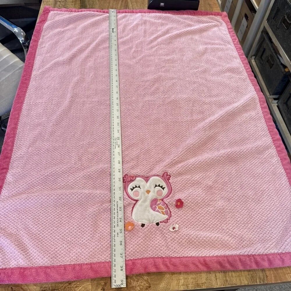 Carter’s Pink Textured  Plush Owl Baby Blanket 3D Flowers Well Loved